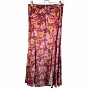 Free‎ People Burnout Velvet Floral Maxi Skirt Berry Gold Boho Romantic Size M